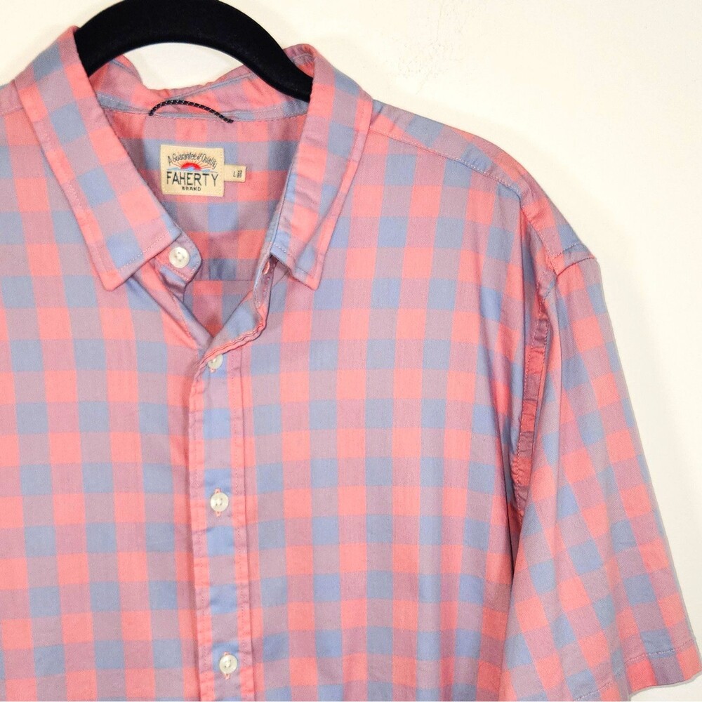 Faherty Men's Pink/Blue Check Short Sleeve Button-Down Shirt L MWS2061
